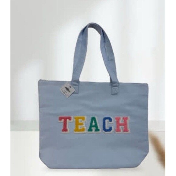 TEACH Large Canvas Tote and Matching Pouch 14x19 - Picture 2 of 8